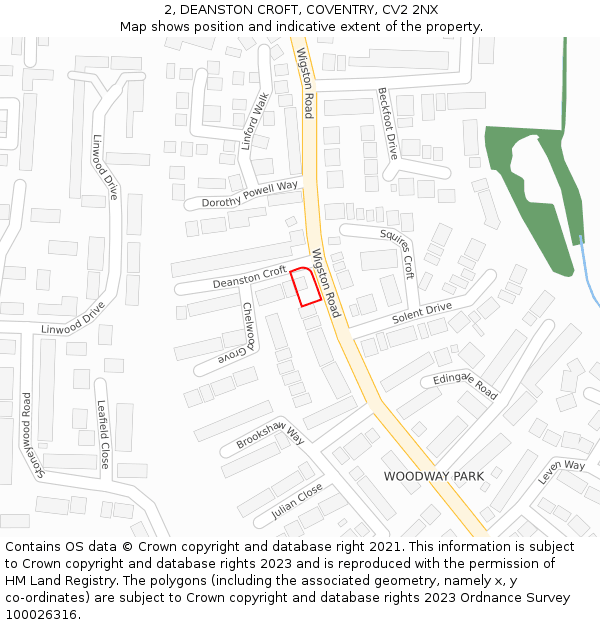 2, DEANSTON CROFT, COVENTRY, CV2 2NX: Location map and indicative extent of plot