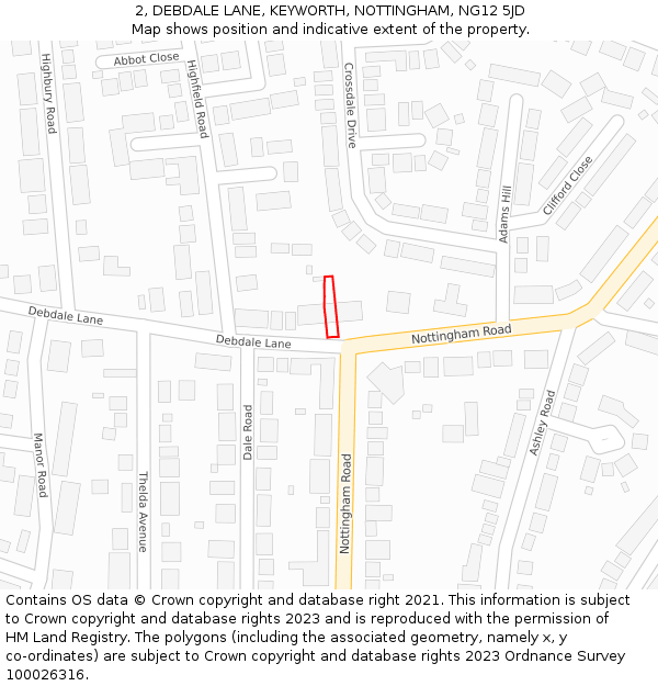 2, DEBDALE LANE, KEYWORTH, NOTTINGHAM, NG12 5JD: Location map and indicative extent of plot