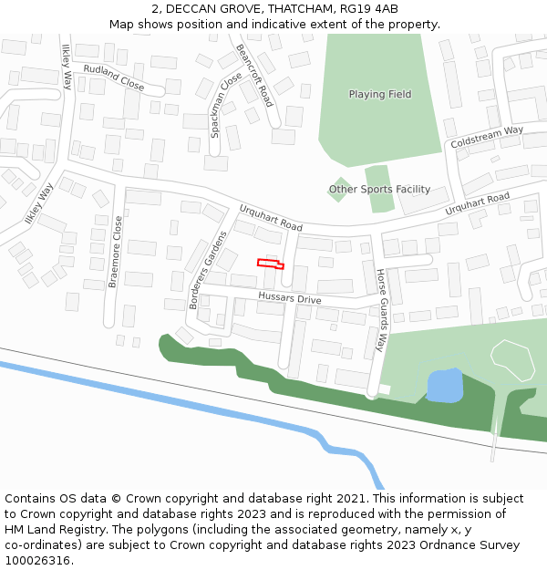 2, DECCAN GROVE, THATCHAM, RG19 4AB: Location map and indicative extent of plot