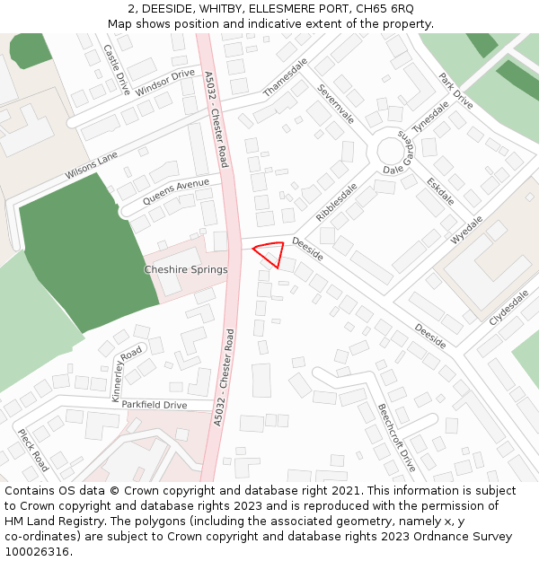 2, DEESIDE, WHITBY, ELLESMERE PORT, CH65 6RQ: Location map and indicative extent of plot