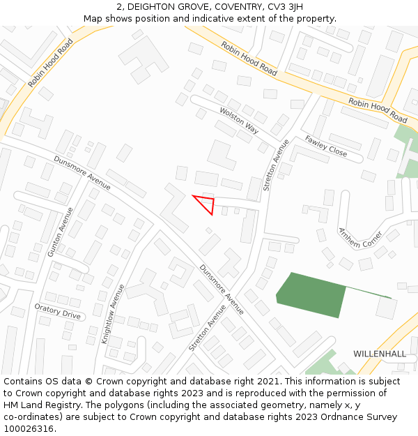 2, DEIGHTON GROVE, COVENTRY, CV3 3JH: Location map and indicative extent of plot