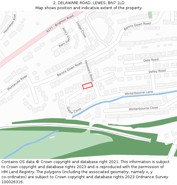 2, DELAWARE ROAD, LEWES, BN7 1LD: Location map and indicative extent of plot