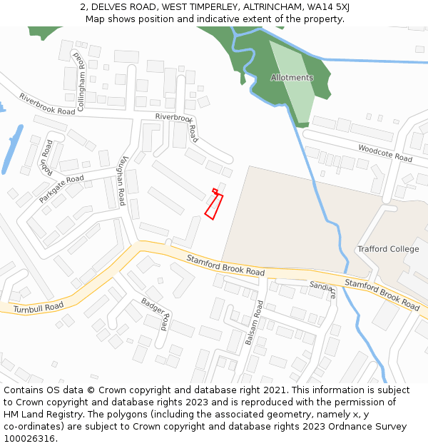 2, DELVES ROAD, WEST TIMPERLEY, ALTRINCHAM, WA14 5XJ: Location map and indicative extent of plot