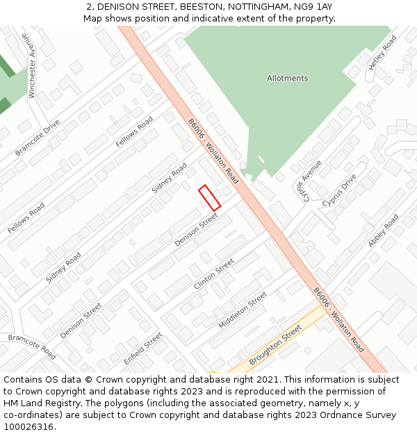 2, DENISON STREET, BEESTON, NOTTINGHAM, NG9 1AY: Location map and indicative extent of plot