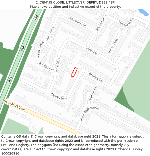 2, DENNIS CLOSE, LITTLEOVER, DERBY, DE23 4BP: Location map and indicative extent of plot