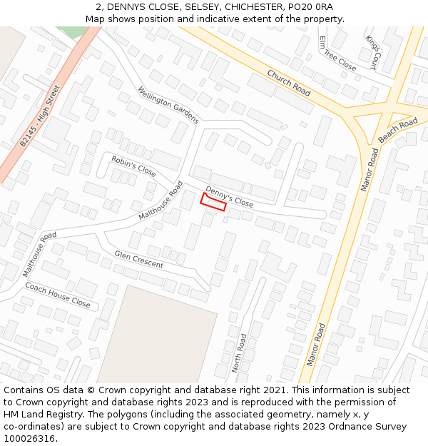 2, DENNYS CLOSE, SELSEY, CHICHESTER, PO20 0RA: Location map and indicative extent of plot