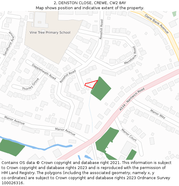 2, DENSTON CLOSE, CREWE, CW2 8AY: Location map and indicative extent of plot