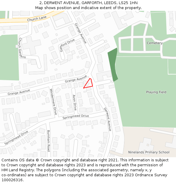 2, DERWENT AVENUE, GARFORTH, LEEDS, LS25 1HN: Location map and indicative extent of plot