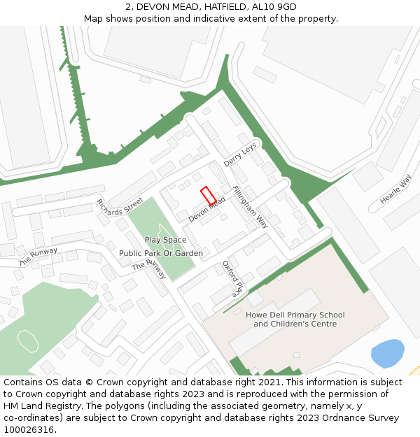 2, DEVON MEAD, HATFIELD, AL10 9GD: Location map and indicative extent of plot
