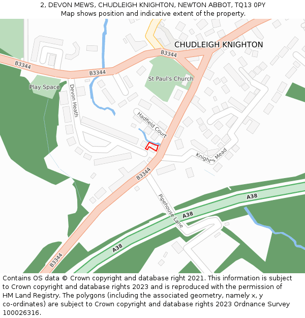 2, DEVON MEWS, CHUDLEIGH KNIGHTON, NEWTON ABBOT, TQ13 0PY: Location map and indicative extent of plot