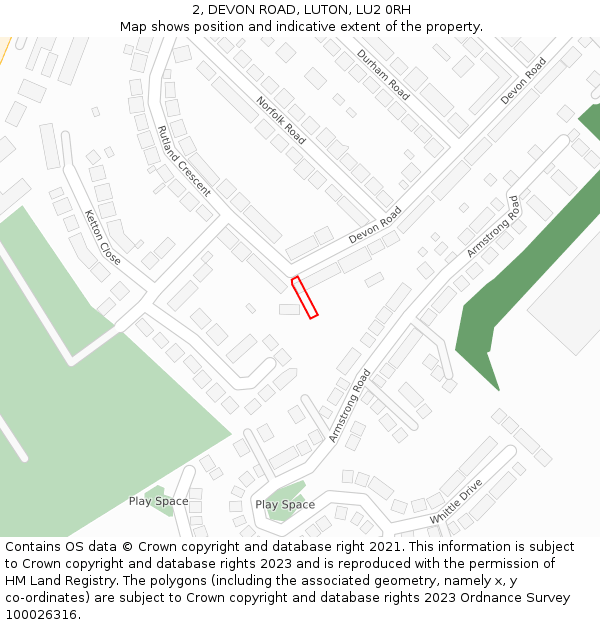 2, DEVON ROAD, LUTON, LU2 0RH: Location map and indicative extent of plot