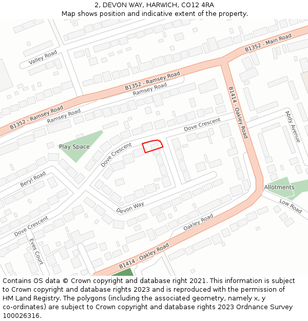 2, DEVON WAY, HARWICH, CO12 4RA: Location map and indicative extent of plot