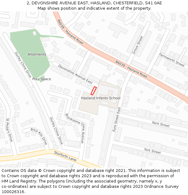 2, DEVONSHIRE AVENUE EAST, HASLAND, CHESTERFIELD, S41 0AE: Location map and indicative extent of plot