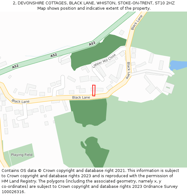 2, DEVONSHIRE COTTAGES, BLACK LANE, WHISTON, STOKE-ON-TRENT, ST10 2HZ: Location map and indicative extent of plot