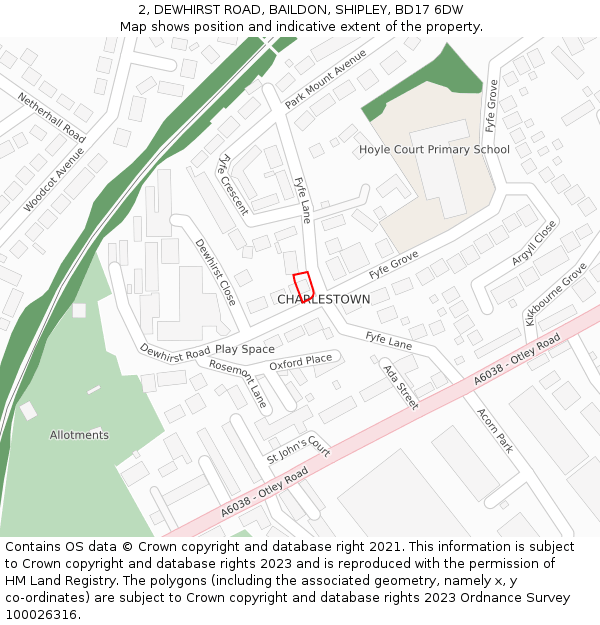 2, DEWHIRST ROAD, BAILDON, SHIPLEY, BD17 6DW: Location map and indicative extent of plot