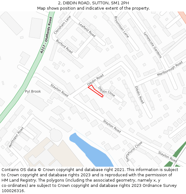 2, DIBDIN ROAD, SUTTON, SM1 2PH: Location map and indicative extent of plot