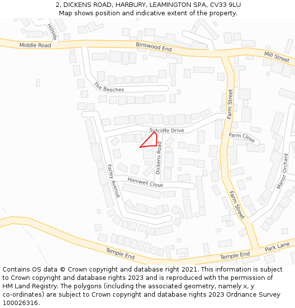 2, DICKENS ROAD, HARBURY, LEAMINGTON SPA, CV33 9LU: Location map and indicative extent of plot