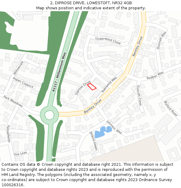 2, DIPROSE DRIVE, LOWESTOFT, NR32 4GB: Location map and indicative extent of plot