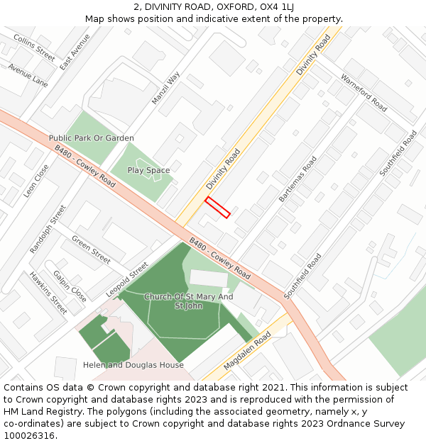 2, DIVINITY ROAD, OXFORD, OX4 1LJ: Location map and indicative extent of plot