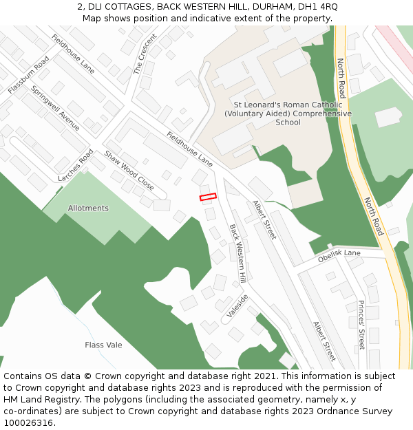 2, DLI COTTAGES, BACK WESTERN HILL, DURHAM, DH1 4RQ: Location map and indicative extent of plot