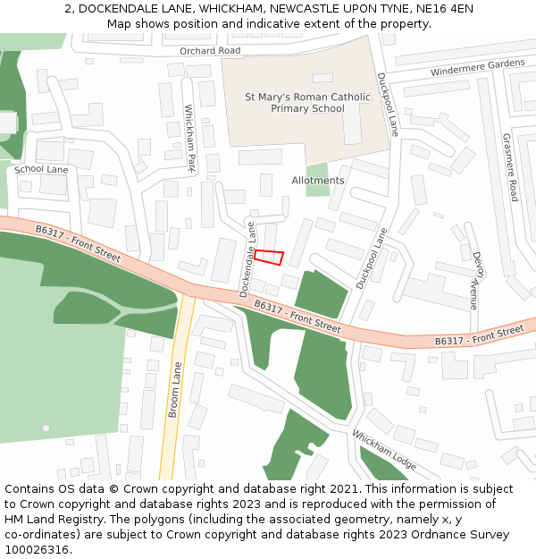 2, DOCKENDALE LANE, WHICKHAM, NEWCASTLE UPON TYNE, NE16 4EN: Location map and indicative extent of plot