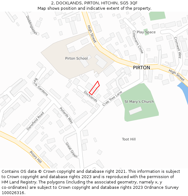 2, DOCKLANDS, PIRTON, HITCHIN, SG5 3QF: Location map and indicative extent of plot