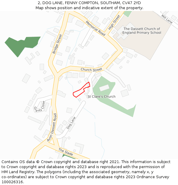 2, DOG LANE, FENNY COMPTON, SOUTHAM, CV47 2YD: Location map and indicative extent of plot