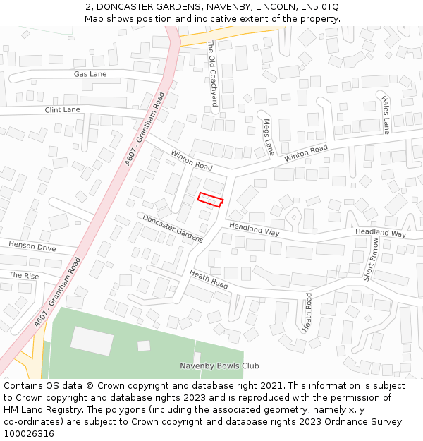 2, DONCASTER GARDENS, NAVENBY, LINCOLN, LN5 0TQ: Location map and indicative extent of plot