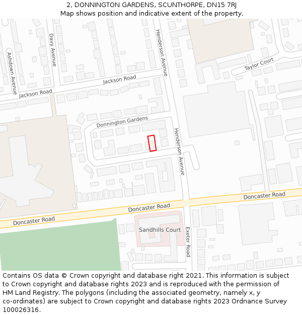 2, DONNINGTON GARDENS, SCUNTHORPE, DN15 7RJ: Location map and indicative extent of plot