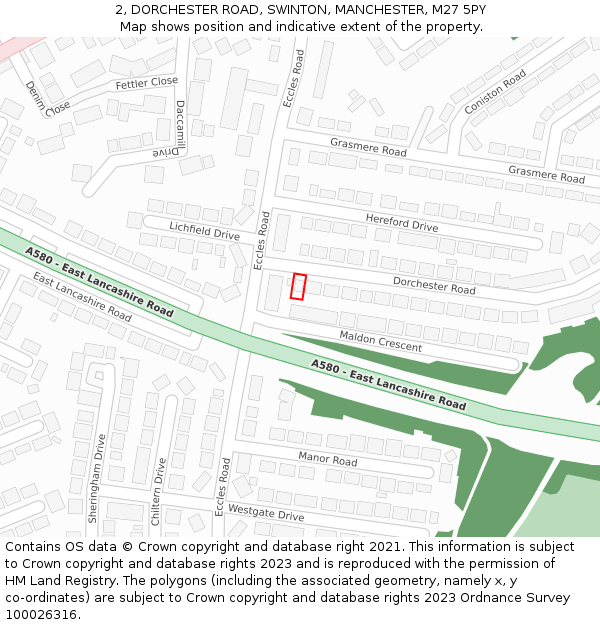 2, DORCHESTER ROAD, SWINTON, MANCHESTER, M27 5PY: Location map and indicative extent of plot