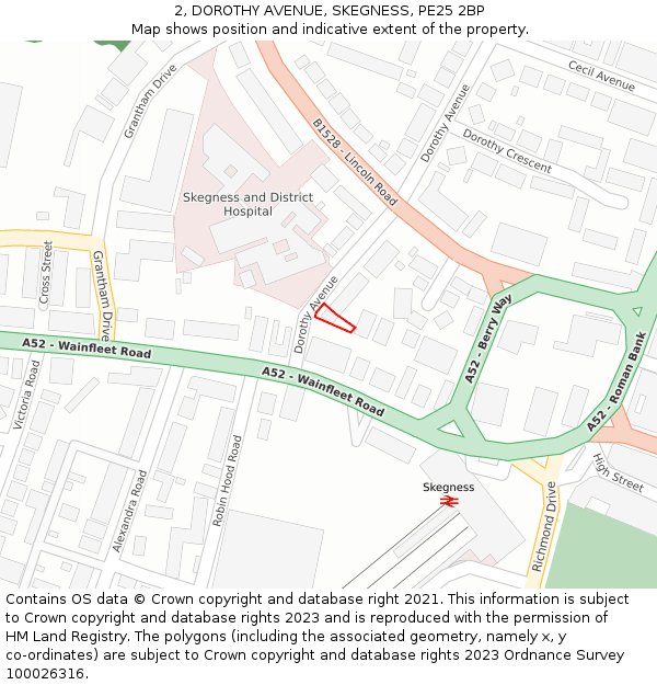 2, DOROTHY AVENUE, SKEGNESS, PE25 2BP: Location map and indicative extent of plot