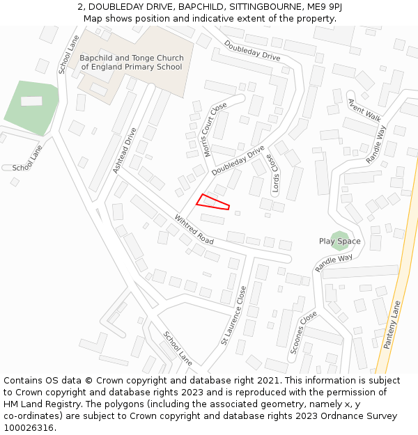 2, DOUBLEDAY DRIVE, BAPCHILD, SITTINGBOURNE, ME9 9PJ: Location map and indicative extent of plot