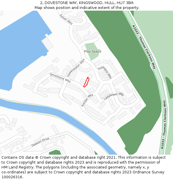 2, DOVESTONE WAY, KINGSWOOD, HULL, HU7 3BA: Location map and indicative extent of plot