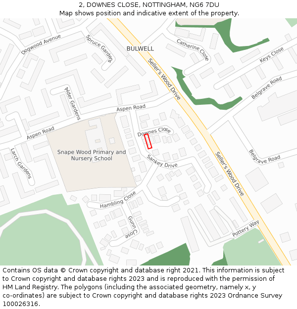 2, DOWNES CLOSE, NOTTINGHAM, NG6 7DU: Location map and indicative extent of plot