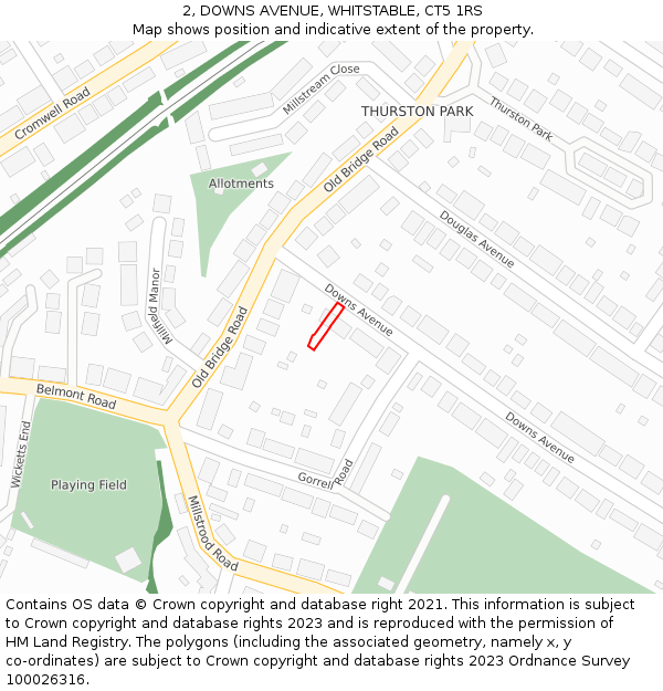 2, DOWNS AVENUE, WHITSTABLE, CT5 1RS: Location map and indicative extent of plot