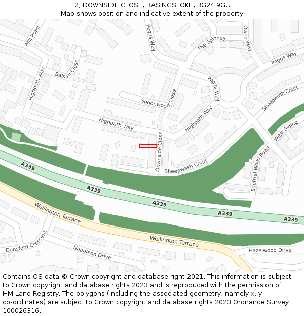 2, DOWNSIDE CLOSE, BASINGSTOKE, RG24 9GU: Location map and indicative extent of plot