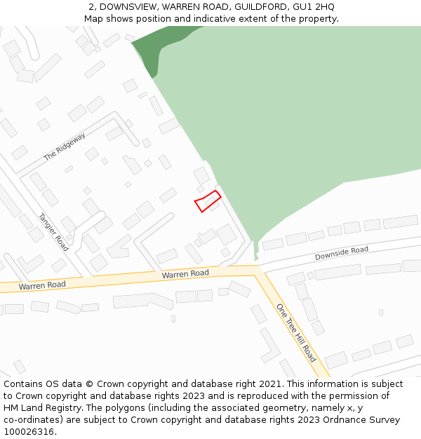 2, DOWNSVIEW, WARREN ROAD, GUILDFORD, GU1 2HQ: Location map and indicative extent of plot