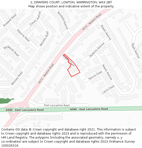 2, DRAPERS COURT, LOWTON, WARRINGTON, WA3 2BT: Location map and indicative extent of plot