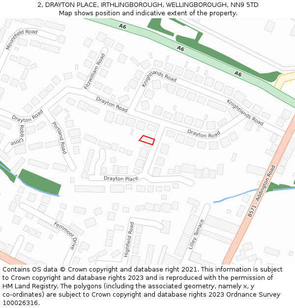 2, DRAYTON PLACE, IRTHLINGBOROUGH, WELLINGBOROUGH, NN9 5TD: Location map and indicative extent of plot