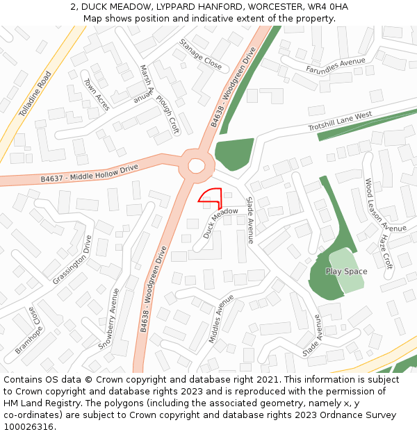 2, DUCK MEADOW, LYPPARD HANFORD, WORCESTER, WR4 0HA: Location map and indicative extent of plot