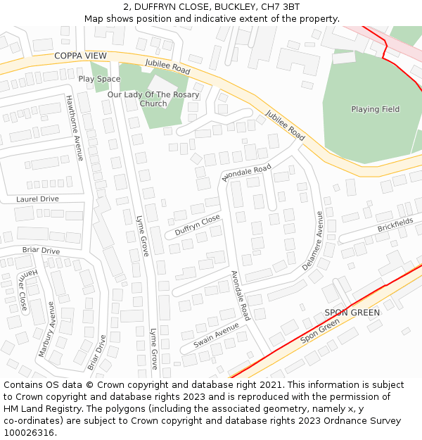 2, DUFFRYN CLOSE, BUCKLEY, CH7 3BT: Location map and indicative extent of plot