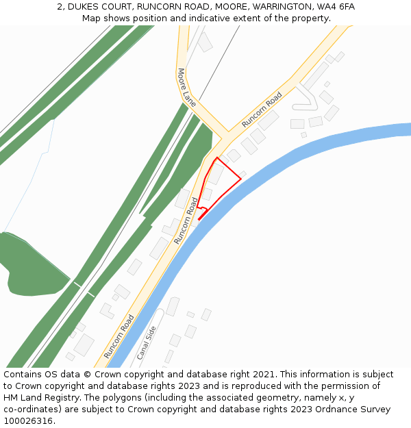 2, DUKES COURT, RUNCORN ROAD, MOORE, WARRINGTON, WA4 6FA: Location map and indicative extent of plot