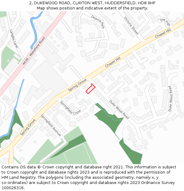 2, DUKEWOOD ROAD, CLAYTON WEST, HUDDERSFIELD, HD8 9HF: Location map and indicative extent of plot