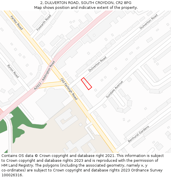 2, DULVERTON ROAD, SOUTH CROYDON, CR2 8PG: Location map and indicative extent of plot