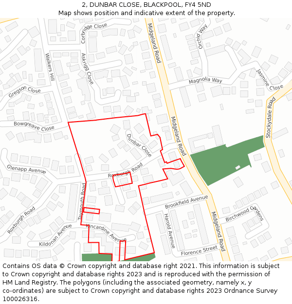 2, DUNBAR CLOSE, BLACKPOOL, FY4 5ND: Location map and indicative extent of plot