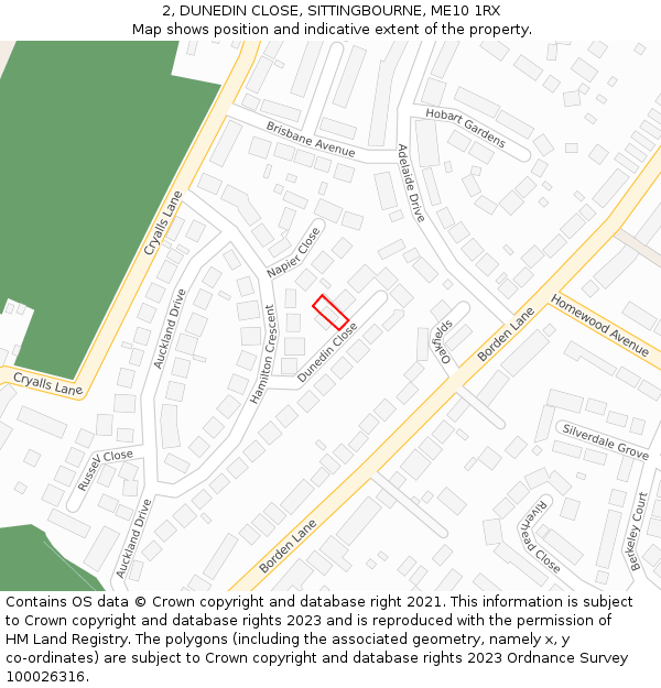 2, DUNEDIN CLOSE, SITTINGBOURNE, ME10 1RX: Location map and indicative extent of plot