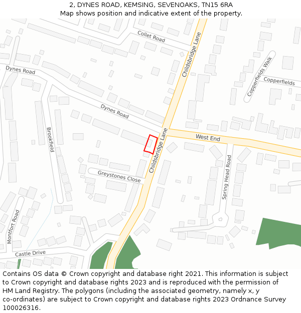 2, DYNES ROAD, KEMSING, SEVENOAKS, TN15 6RA: Location map and indicative extent of plot