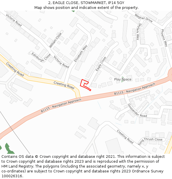 2, EAGLE CLOSE, STOWMARKET, IP14 5GY: Location map and indicative extent of plot