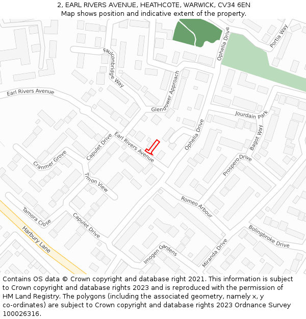 2, EARL RIVERS AVENUE, HEATHCOTE, WARWICK, CV34 6EN: Location map and indicative extent of plot