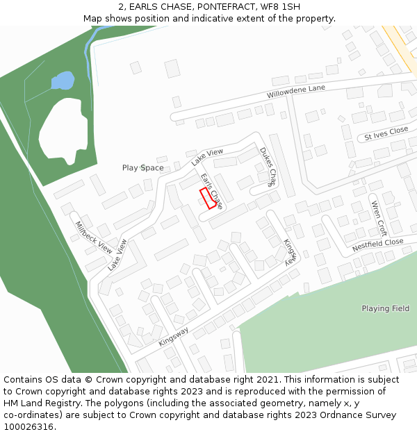 2, EARLS CHASE, PONTEFRACT, WF8 1SH: Location map and indicative extent of plot